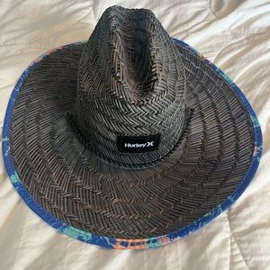 Hurley Woven Straw Hat with Blue Trim